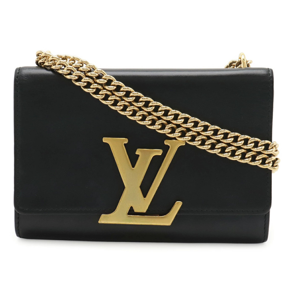 LOUIS VUITTON Pochette Louise Shoulder Bag Chain Strap Leather Noir Black